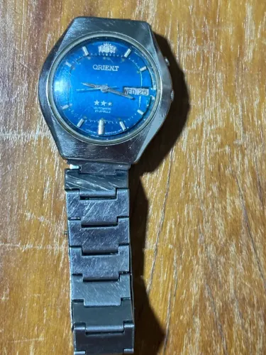 Relógio Orient 3 Estrelas Automático Azul Vintage Calendário Duplo