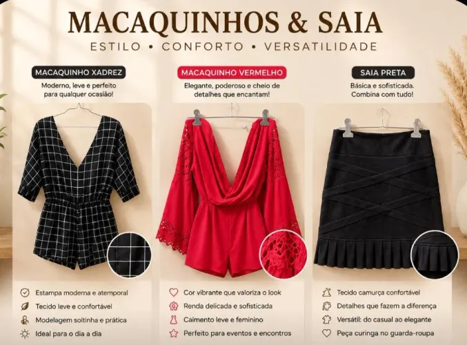 Macaquinho e saia feminina