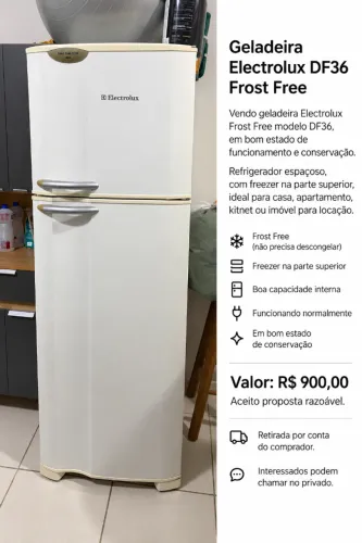 Geladeira Electrolux DF36 Frost Free - funcionando normalmente