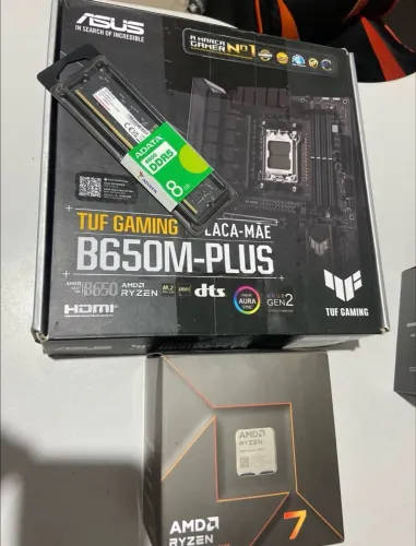 Kit Gamer Am5 Processador Ryzen 7 8700F Placa mãe asus Tuf B650m Memória 8 giga ddr5