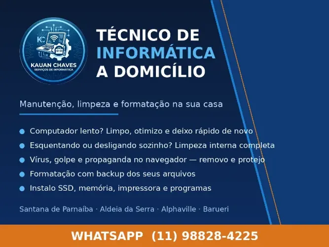 Técnico de Informática a Domicílio - Manutenção, Limpeza e Formatação de PC e Notebook