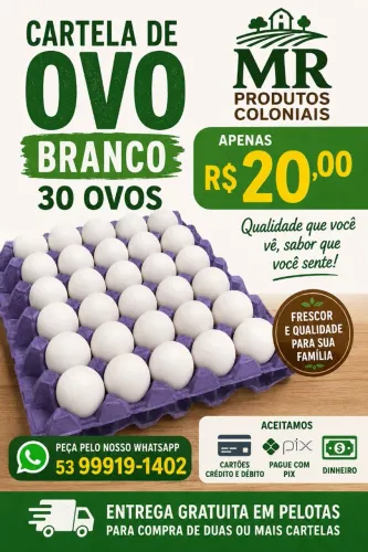 Cartela de Ovo Branco com 30 unidades por apenas R$20,00! ?