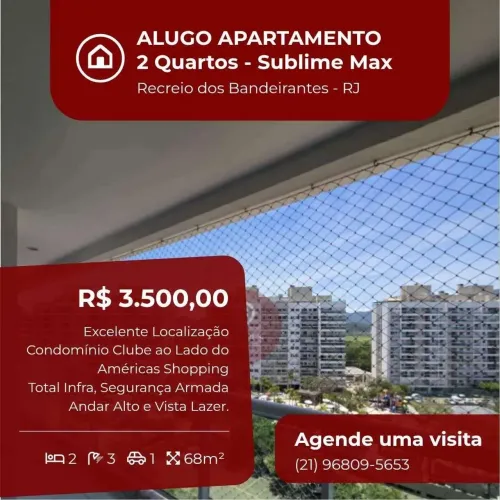 Apartamento para alugar, no Sublime Max em Rio de Janeiro, Recreio dos Bandeirantes, com 2