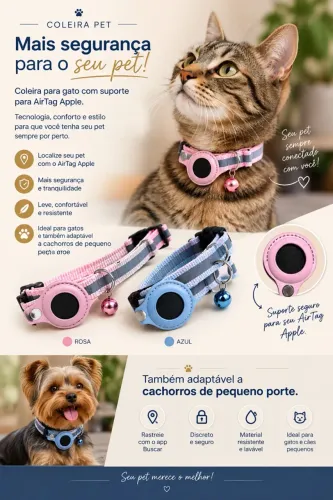 Coleira Pet com suporte para Tags - Não deixe o seu pet se perder!