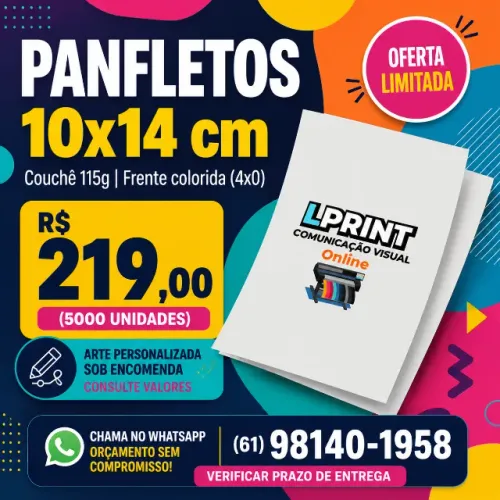 Panfletos 10x14 cm - 5000 unidades - Papel couchê 115g
