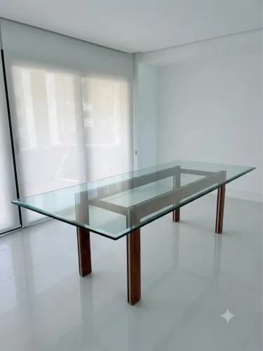 Mesa Grande de Jantar em Madeira Vidro e Aço