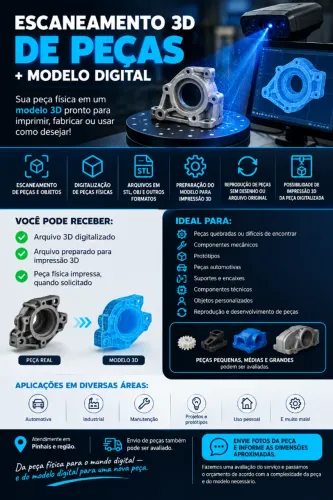 ESCANEAMENTO 3D DE PEÇAS + MODELO DIGITAL