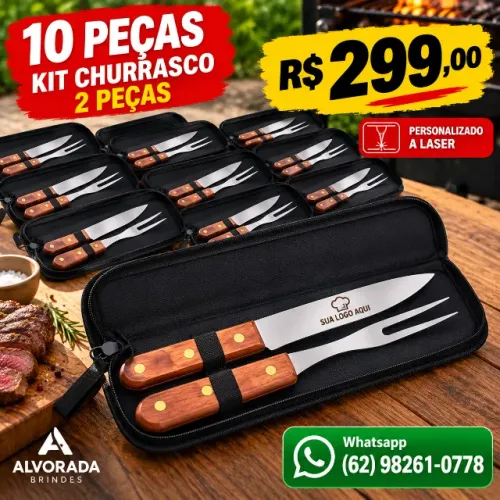 10 Kit Churrasco 2pcs Personalizado com a sua Logo