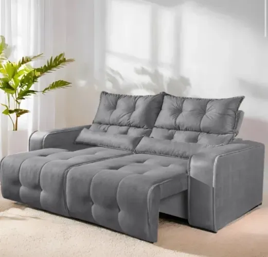 Sofá Retrátil Reclinável Comfort Veludo Cinza 2,00 m