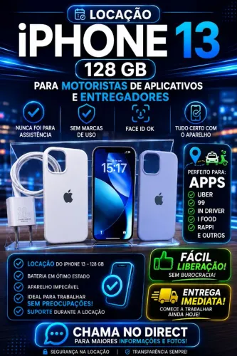 iPhone 13 128 GB para Motoristas de App e Entregadores Locação com Intenção de Compra