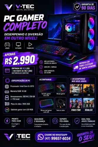 PC Gamer Completo i5-3570 16GB SSD 256GB + 1TB