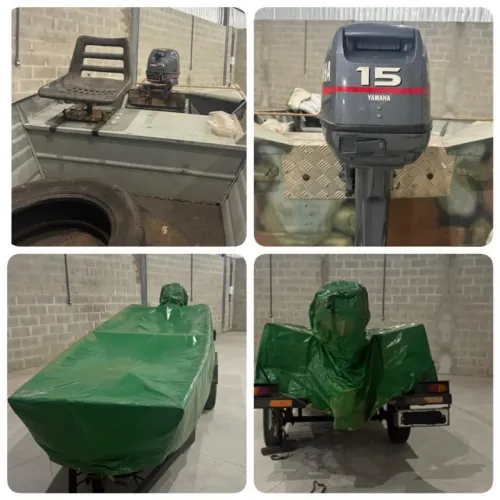 Canoa borda alta, com motor 15 hp e carreta