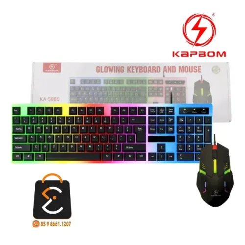 Kit Teclado e Mouse Gamer com Fio Iluminação RGB Kapbom KA-5880