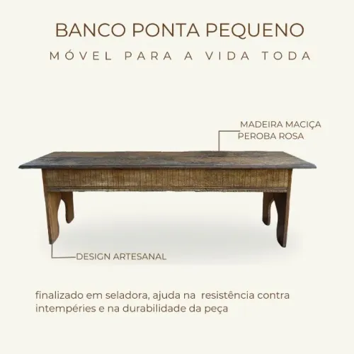 Banco De Madeira Maciça Peroba Rosa 134x45x35cm