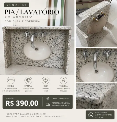 Pia em granito com Cuba e torneira
