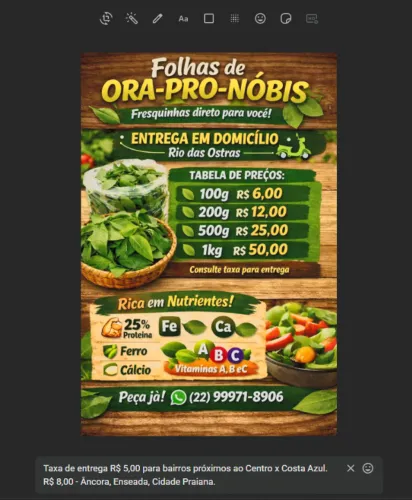 Folhas de Ora-pro-nóbis direto da horta! Entrega em Rio das Ostras
