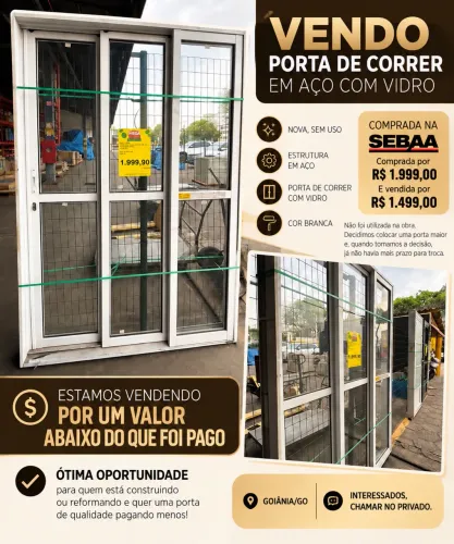 PORTA DE CORRER EM AÇO COM VIDRO (NOVA)