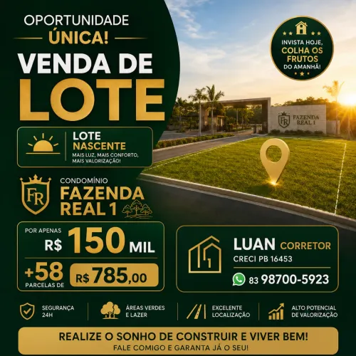 Lote para vender no condomínio fazenda real 1