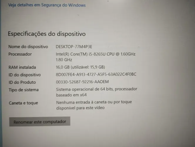 Notebook I5 16Gb SSD M2 256