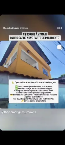 Duas Casas Pça Nova Cidade SG Apenas R$ 395 MIL Aceito Carro Novo Parte PGTO