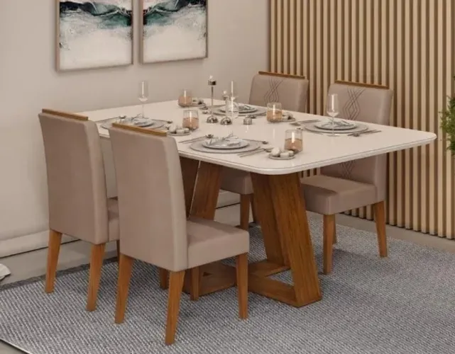 Mesa Quadrada C/4 Cadeiras 120cm Tampo Madeira Vidr. Retang. Dividimos Em Até 10x Sem Juro