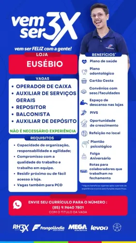 Vagas de emprego na loja Frangolândia Eusebio!