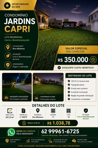 LOTE À VENDA - CONDOMÍNIO JARDINS CAPRI | SENADOR CANEDO-GO