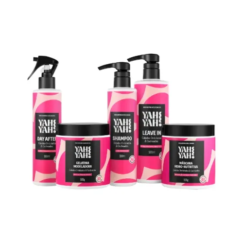 LOTE DE COSMÉTICOS CAPILARES PARA CABELOS CACHEADOS YAH YAH! PARA REVENDA, 5 PRODUTOS
