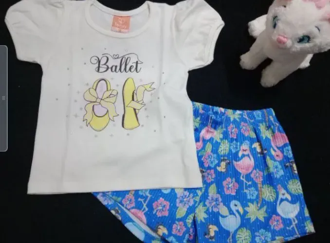 Conjunto de short e blusa bebê Teddy bear tam m