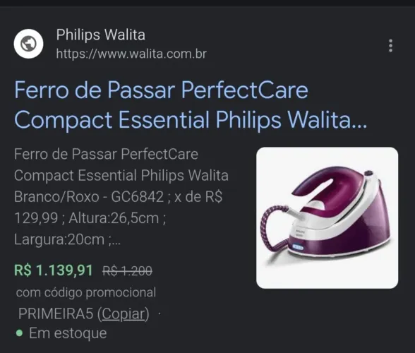 Ferro de passar a vapor Philips Walita