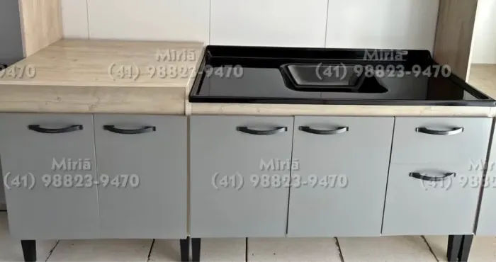 Conjunto Armário Cooktop + Balcão + Cuba Marmorite Preto - MONTADO ?