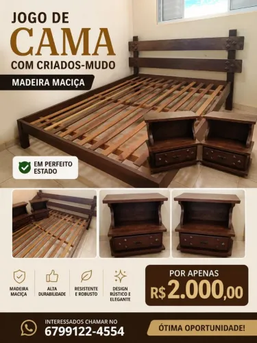 Cama de madeira mais criado mudo