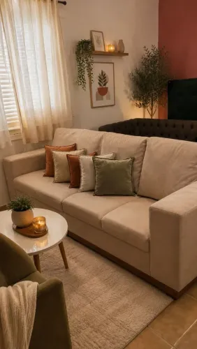 sofá retro com 4 lugares almofadas soltas 