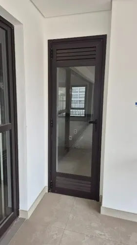 Porta de Alumínio e Vidro 71x215 Marrom Escuro Nova