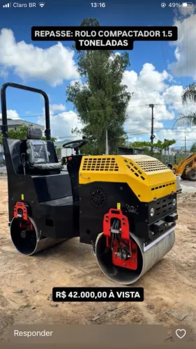 Mini rolo compactador 1500kg motor Honda REPASSE