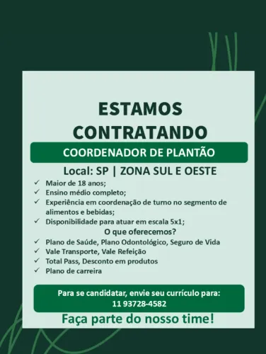 Coordenador de Plantão (cafeteria)