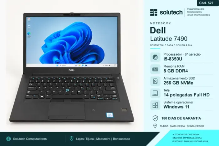 Notebook Dell Latitude 7490 i5 (8ª) | 8GB DDR4 | SSD 256GB NVMe | Tela 14" FHD | Win 11