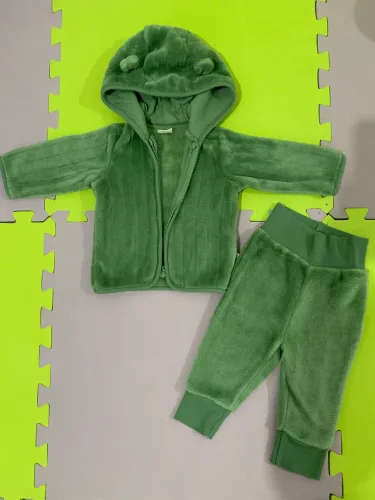 Conjunto teddy bom casaco ursinho mais calça veludo 3 m