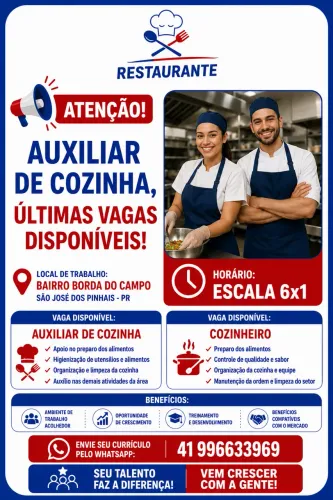 Oportunidade para Atuação em Restaurante alto padrão