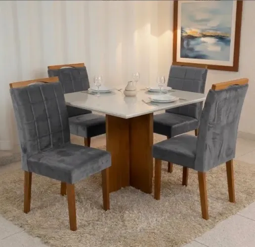 Conjunto de Jantar Belluno 4 Lugares Cinamomo com Cadeiras em Veludo Grafite