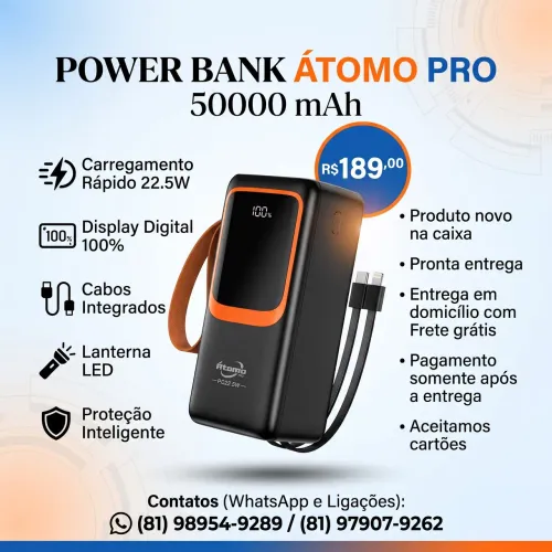 Carregador portátil 50,000mah átomo
