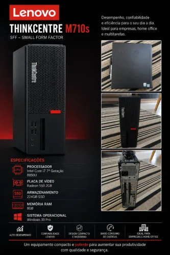 pc gamer lenovo thinkecentre m710s sff, i7 7gen 8850u, ssd 224, 8ram, video 2gb, +wi fi