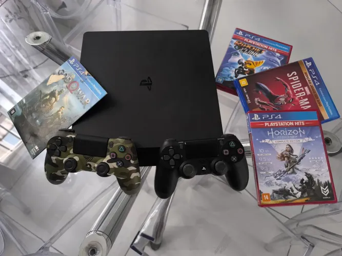 Vendo Playstation 4 slim 1TB + jogos físicos e digitais + 02 controles originais