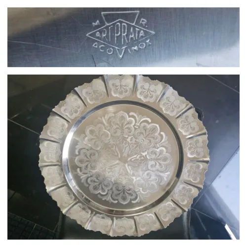 Bandeja Antiga Art Prata Inox Grande 44cm Estilo Colonial Vintage