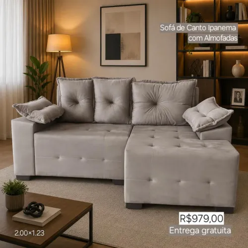 PROMOÇÃO URGENTE - Sofá de Canto com CHAISE Ipanema Cinza Claro por apenas R$979,00