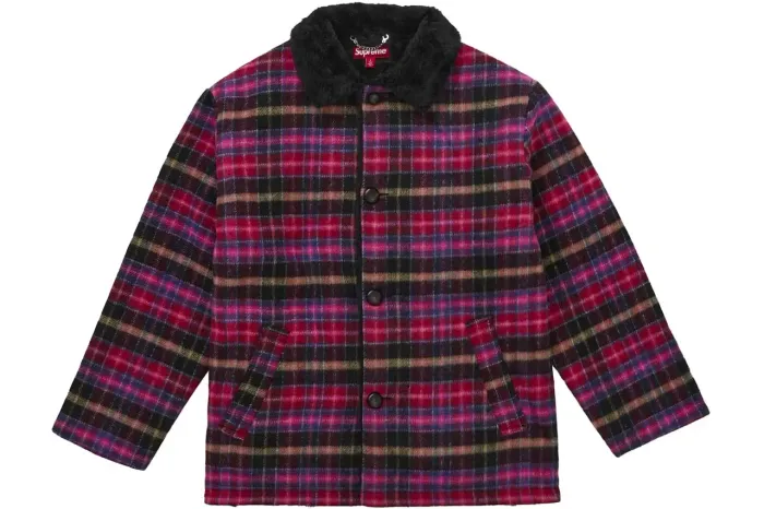 casaco supreme plaid car coat pink