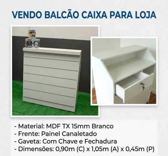Balcão Caixa para Loja em MDF com Painel Canaletado - Estado de Novo!