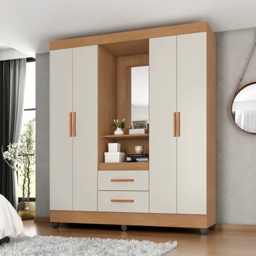 Guarda-Roupa Casal 6 Portas com Nicho e Espelho | Novo | Entrega em Anápolis