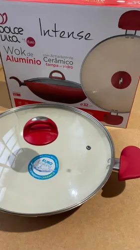Wok intense 32cm Vermelha Euro Home - Revestimento cerâmico