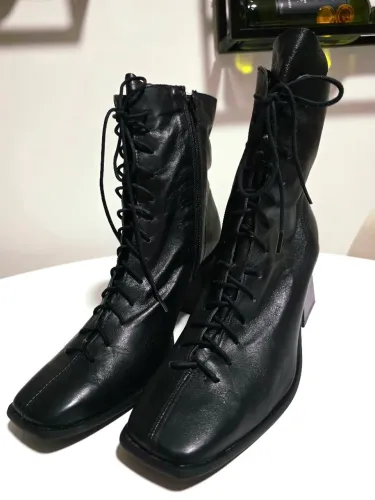 bota coturno satinato couro preta 39